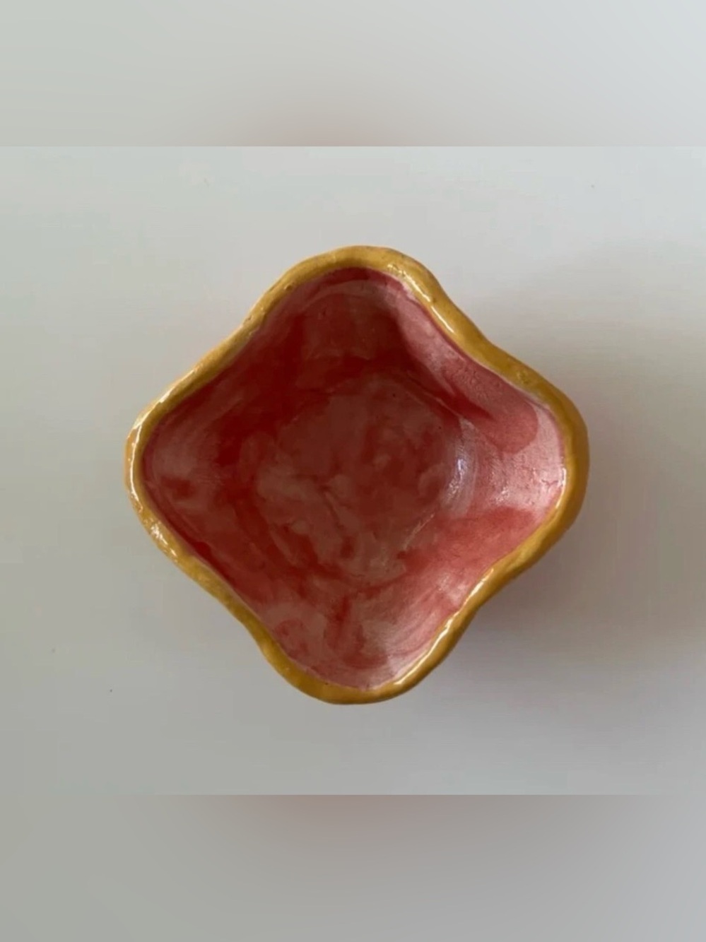 Coral Ceramic Accent Bowl with Gold Rim - Home Accents